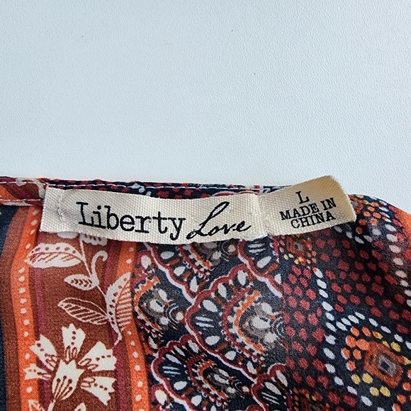 Liberty Love Women’s Sheer Cardigan / Kimono Red Blue Floral Open Front Sz L - Picture 11 of 12